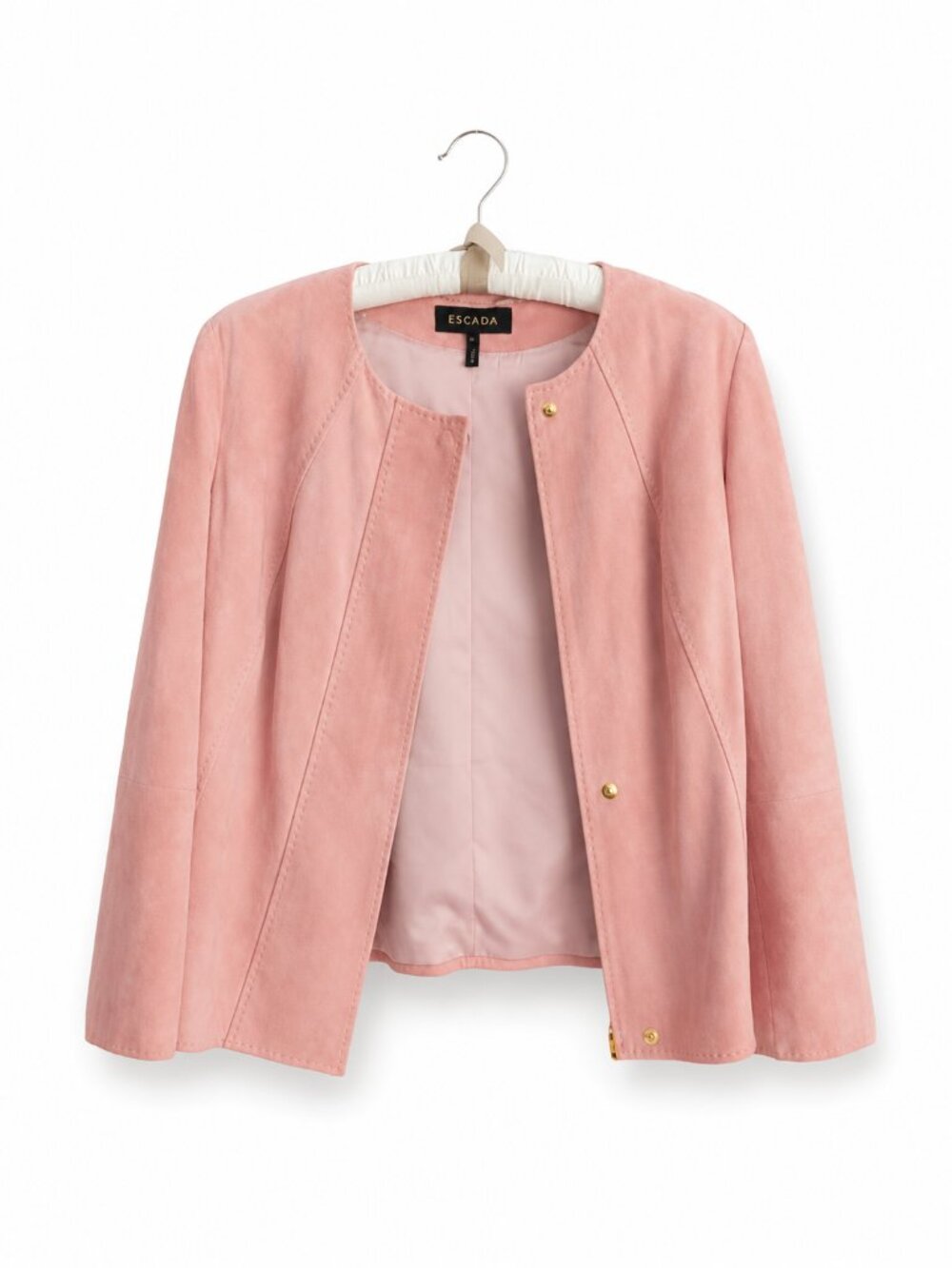 VINTAGE ESCADA Pink Suede Moto Jacket 42 Lambskin Luxury Statement Leather - Picture 6 of 10